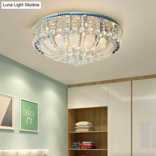 Modern Crystal Round Flush Light - 19.5’/23.5’/31.5’ Wide 6/7/13 Heads Stainless - Steel