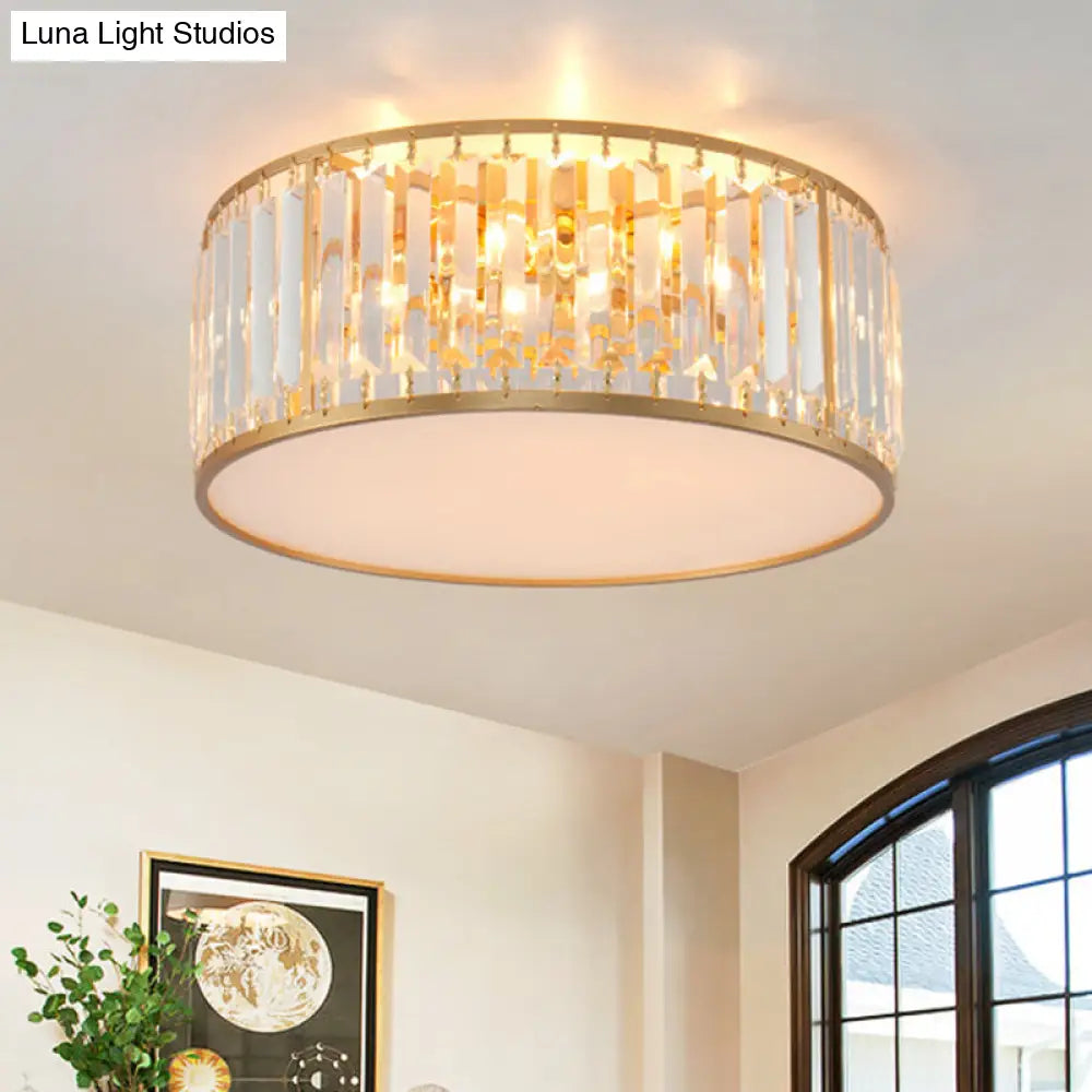 Modern Crystal Round Flush Mount Ceiling Light For Living Rooms