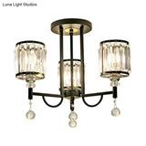 Modern Crystal Semi Flush Ceiling Light With Black Cylinder Design Ideal For Bedroom