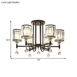 Modern Crystal Semi Flush Ceiling Light With Black Cylinder Design Ideal For Bedroom
