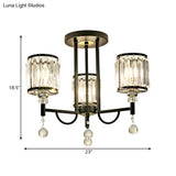 Modern Crystal Semi Flush Ceiling Light With Black Cylinder Design Ideal For Bedroom