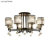 Modern Crystal Semi Flush Ceiling Light With Black Cylinder Design Ideal For Bedroom
