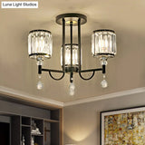 Modern Crystal Semi Flush Ceiling Light With Black Cylinder Design Ideal For Bedroom
