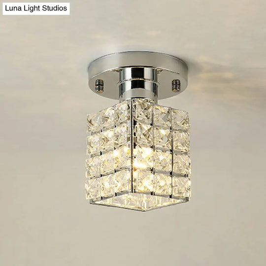 Modern Crystal Semi Flushmount Ceiling Light With Rectangle Block Shade