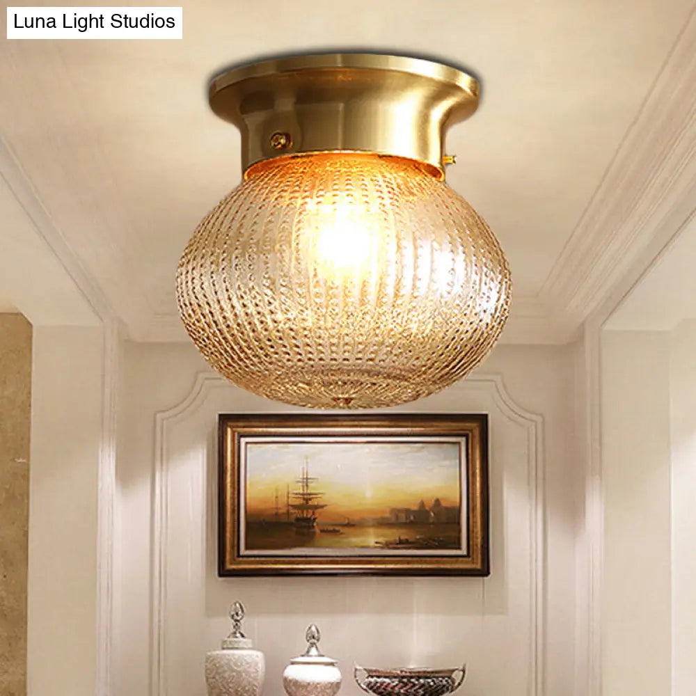 Modern Crystal Shade Flush Mount Ceiling Light - Brass Finish / Oval