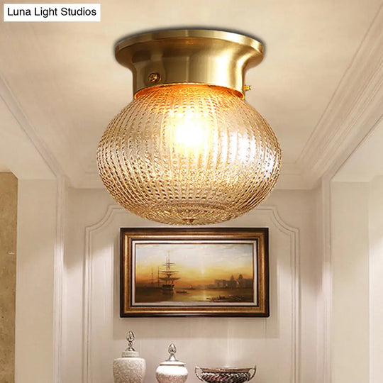 Modern Crystal Shade Flush Mount Ceiling Light - Brass Finish / Oval