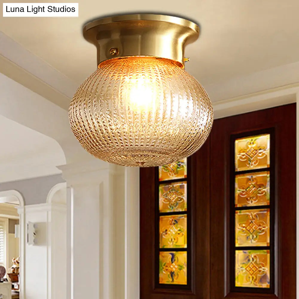 Modern Crystal Shade Flush Mount Ceiling Light - Brass Finish
