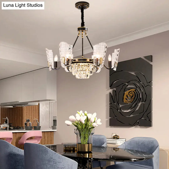 Modern Crystal Shield Ceiling Chandelier - 4/6/8 Lights Black Hanging Light Kit