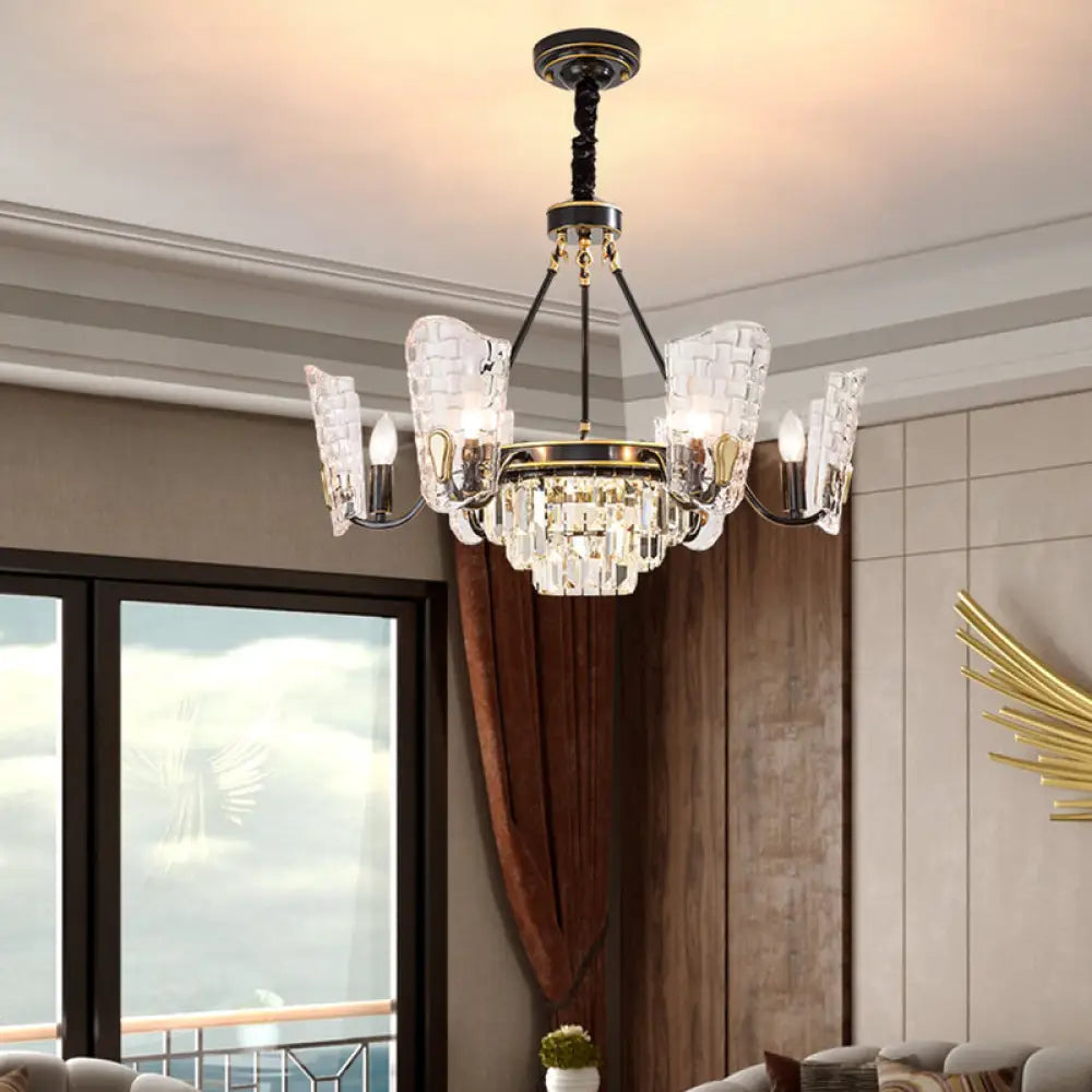 Modern Crystal Shield Ceiling Chandelier - 4/6/8 Lights Black Hanging Light Kit 6 /