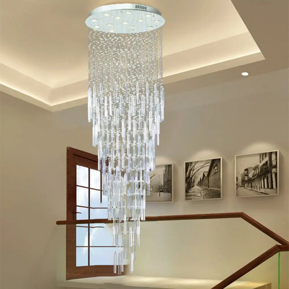 Modern Crystal Silver Orb And Rod Suspension Light With 13 Bulbs - Multi Pendant Chandelier For