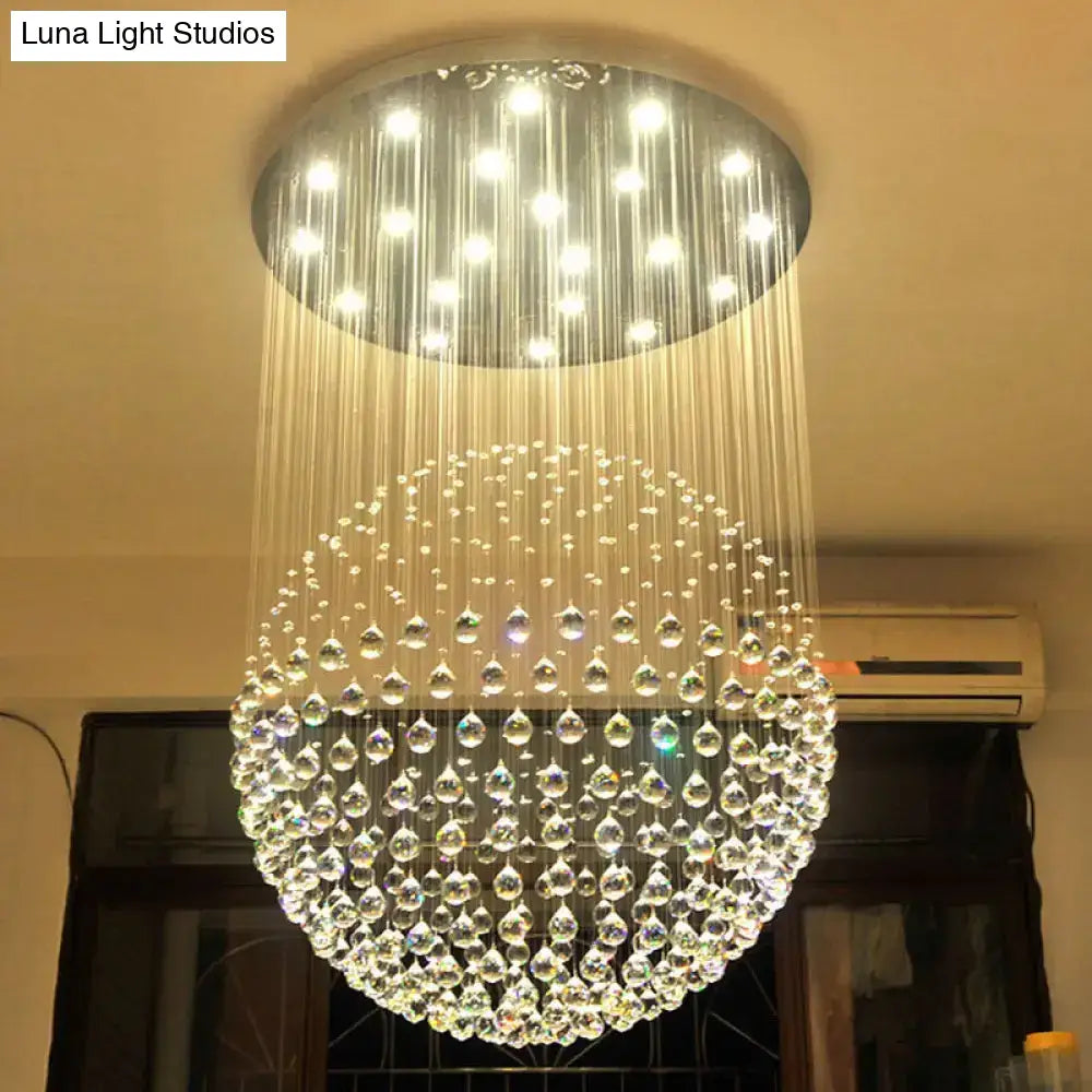 Modern Crystal Sphere Ceiling Lamp: 5-Light Stainless Steel Flush Mount Lighting