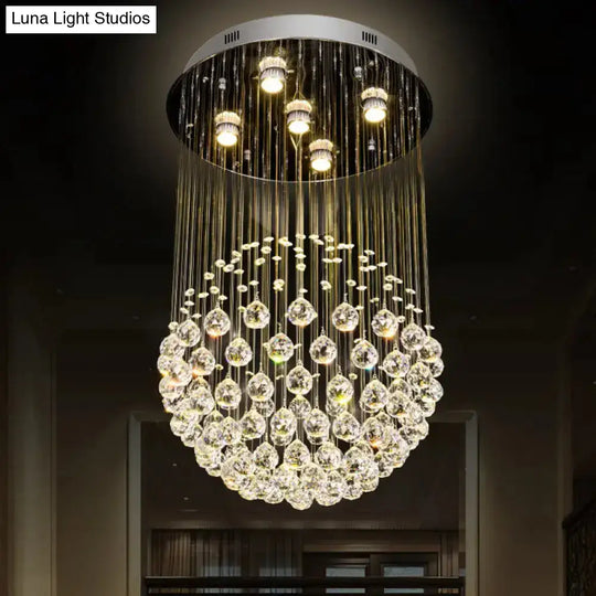 Modern Crystal Sphere Ceiling Lamp: 5-Light Stainless Steel Flush Mount Lighting