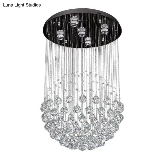 Modern Crystal Sphere Ceiling Lamp: 5-Light Stainless Steel Flush Mount Lighting