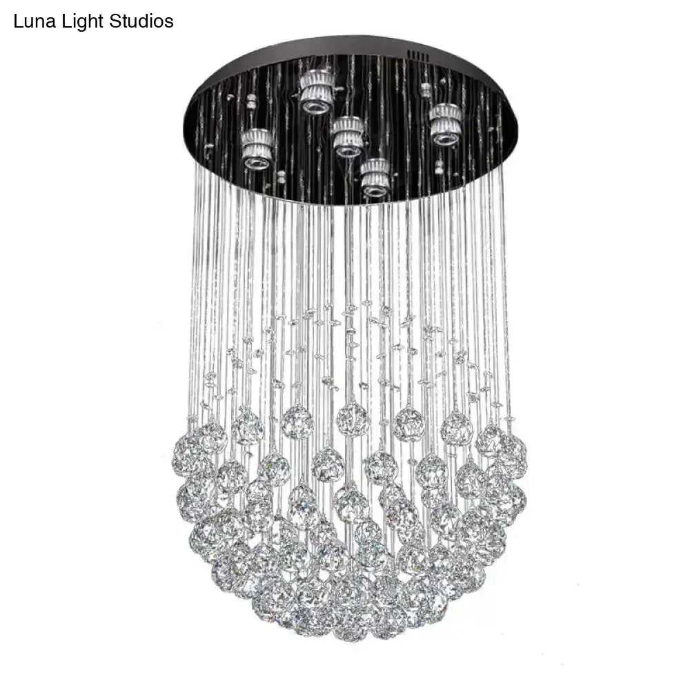 Modern Crystal Sphere Ceiling Lamp: 5-Light Stainless Steel Flush Mount Lighting