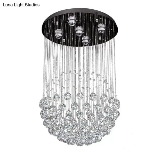 Modern Crystal Sphere Ceiling Lamp: 5-Light Stainless Steel Flush Mount Lighting