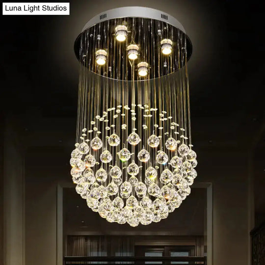 Modern Crystal Sphere Ceiling Lamp: 5-Light Stainless Steel Flush Mount Lighting