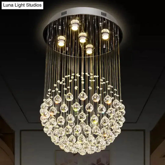 Modern Crystal Sphere Ceiling Lamp: 5-Light Stainless Steel Flush Mount Lighting