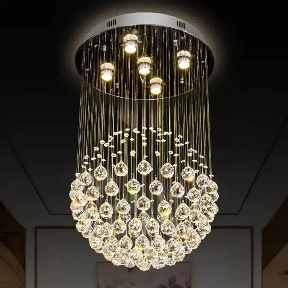 Modern Crystal Sphere Ceiling Lamp: 5-Light Stainless Steel Flush Mount Lighting Stainless-Steel