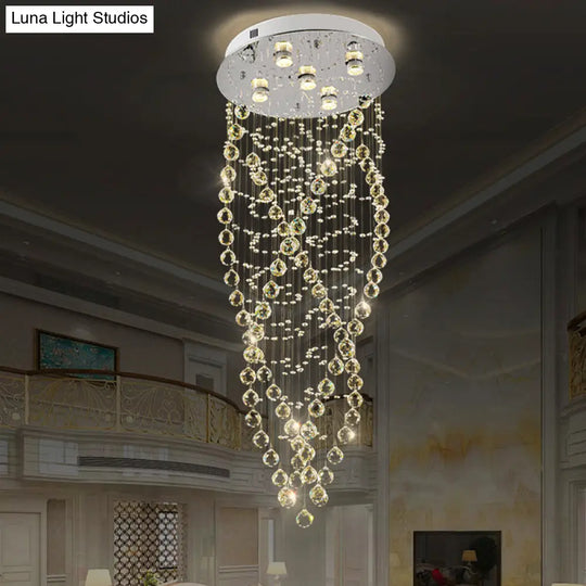 Modern Crystal Spiral Flush Light With 5 Bulbs - Nickel Finish For Living Room Ceiling Lighting