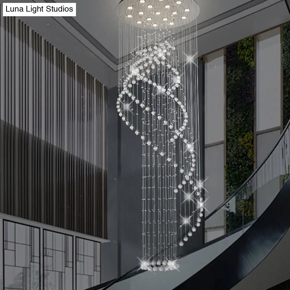 Spiral Crystal Cascading Pendant Light - Modern Led Chrome Lobby Ceiling Fixture