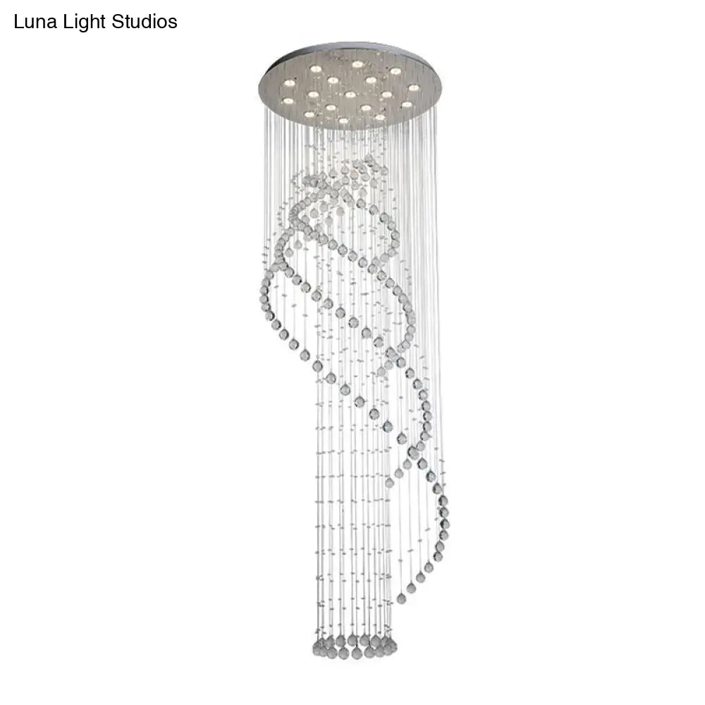 Spiral Crystal Cascading Pendant Light - Modern Led Chrome Lobby Ceiling Fixture