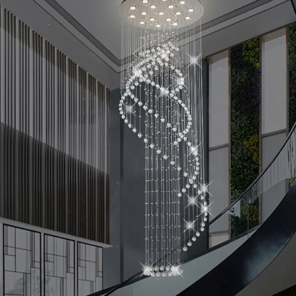 Modern Crystal Spiral Lobby Pendant Light With Led And Chrome Finish