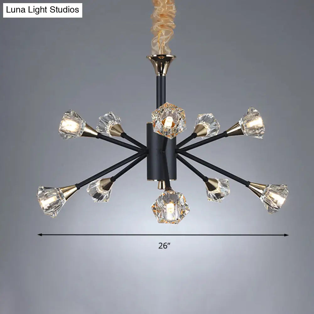 Modern Crystal Sputnik Semi Flush Mount Ceiling Lamp - 10 Heads Black