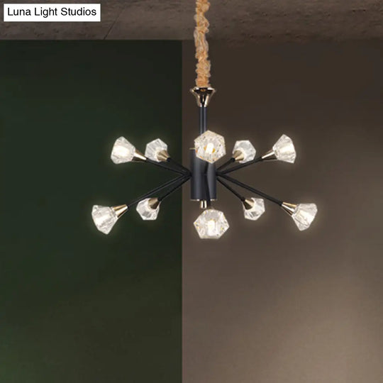 Modern Crystal Sputnik Semi Flush Mount Ceiling Lamp - 10 Heads Black