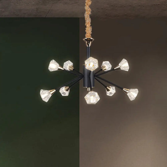 Modern Crystal Sputnik Semi Flush Mount Ceiling Lamp - 10 Heads Black