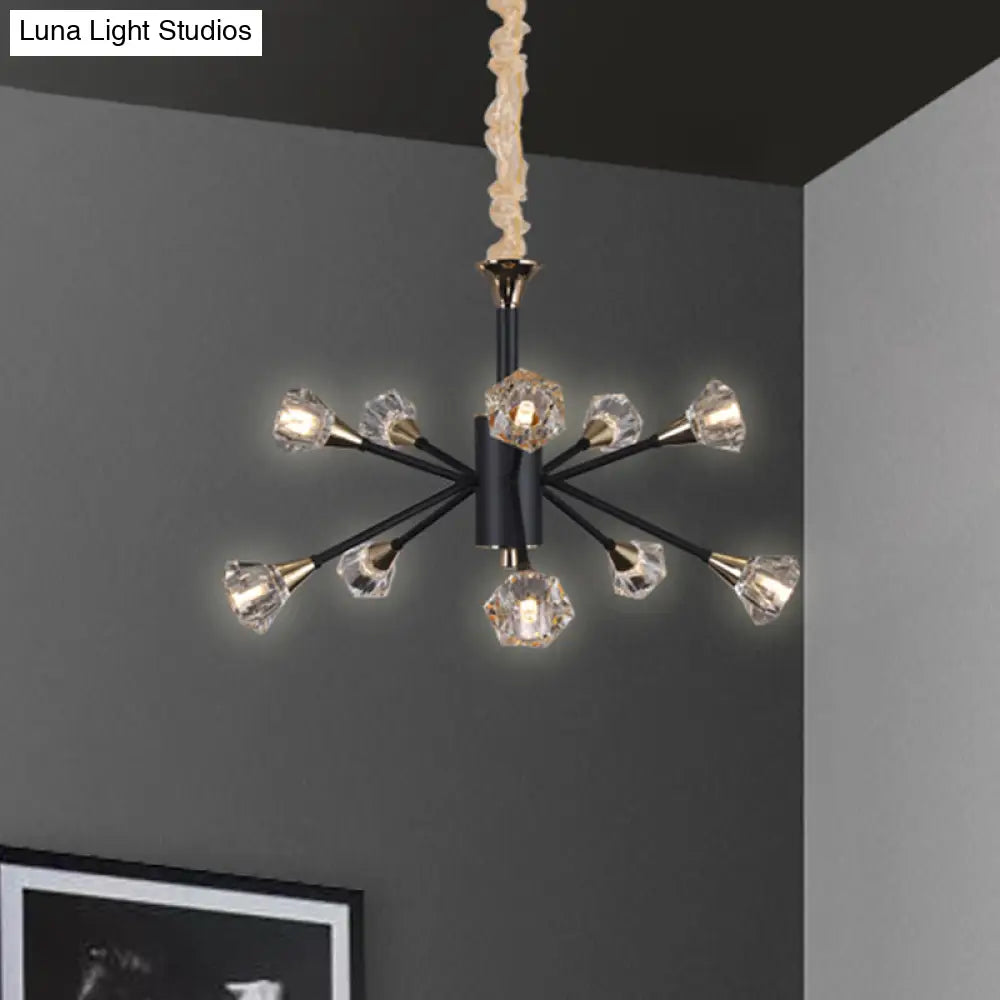 Modern Crystal Sputnik Semi Flush Mount Ceiling Lamp - 10 Heads Black