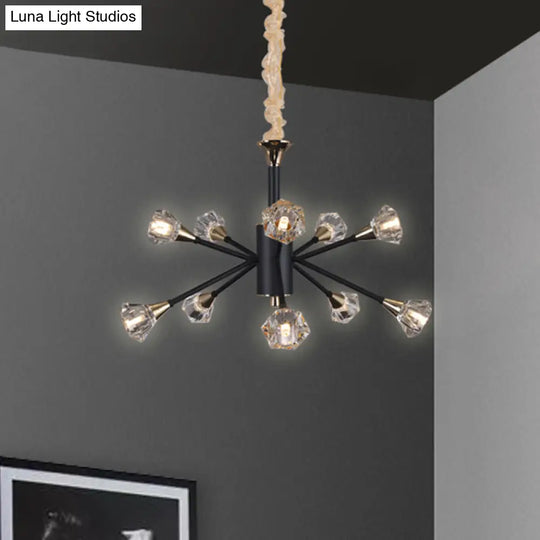 Modern Crystal Sputnik Semi Flush Mount Ceiling Lamp - 10 Heads Black