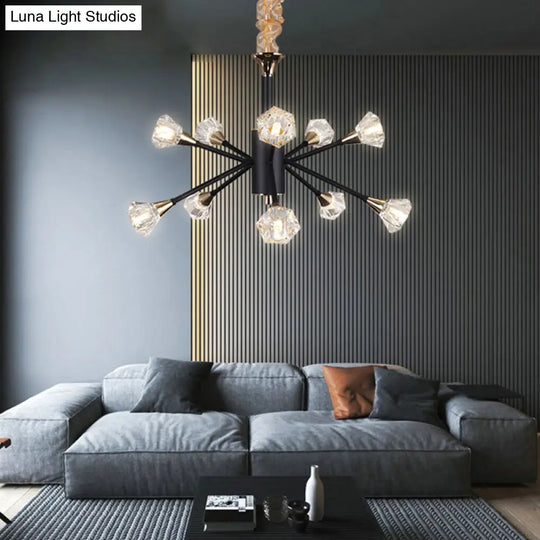 Modern Crystal Sputnik Semi Flush Mount Ceiling Lamp - 10 Heads Black