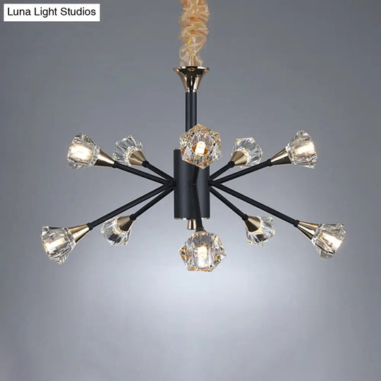 Modern Crystal Sputnik Semi Flush Mount Ceiling Lamp - 10 Heads Black