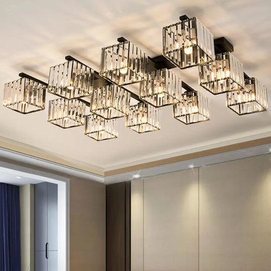 Modern Crystal Square Flush Ceiling Light For Artistic Living Room Decor 12 / Black