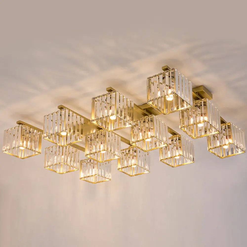 Modern Crystal Square Flush Ceiling Light For Artistic Living Room Decor 12 / Gold