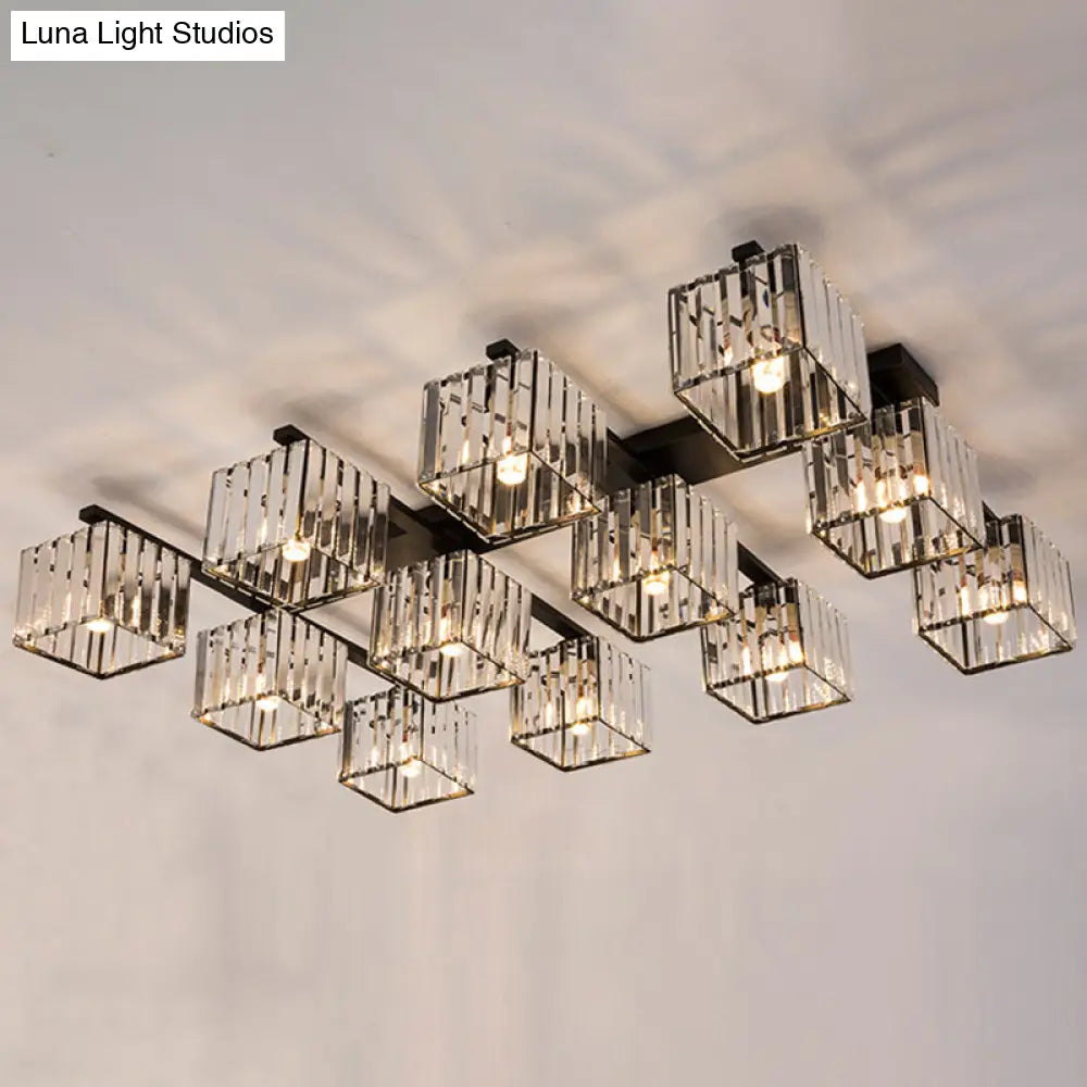 Modern Crystal Square Flush Ceiling Light For Artistic Living Room Decor