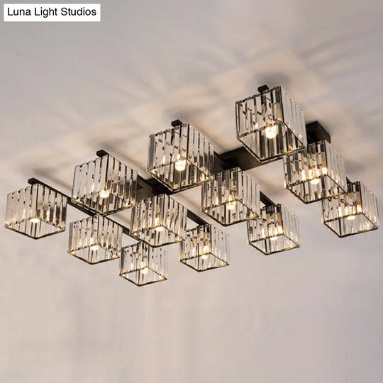 Modern Crystal Square Flush Ceiling Light For Artistic Living Room Decor