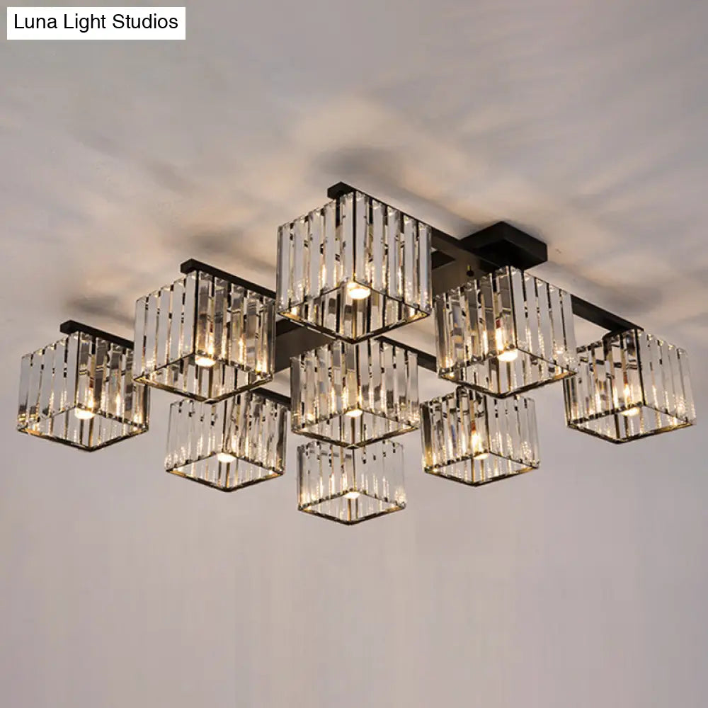 Modern Crystal Square Flush Ceiling Light For Artistic Living Room Decor 9 / Black