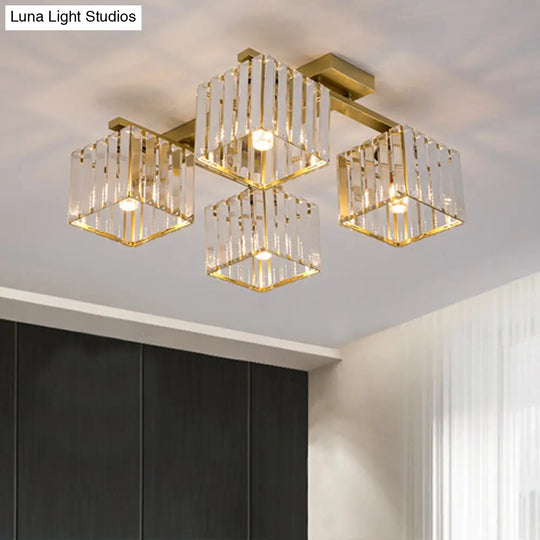 Modern Crystal Square Flush Ceiling Light For Artistic Living Room Decor 4 / Gold