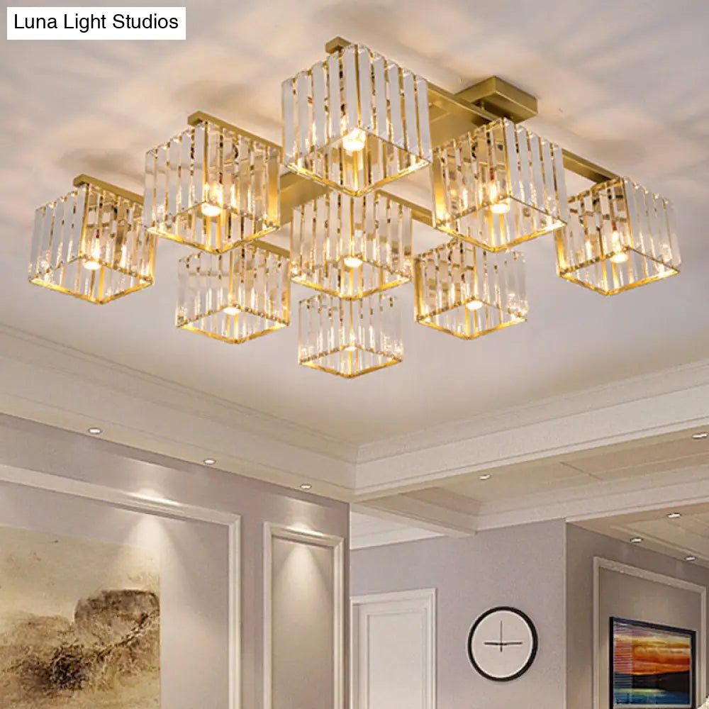 Modern Crystal Square Flush Ceiling Light For Artistic Living Room Decor 9 / Gold