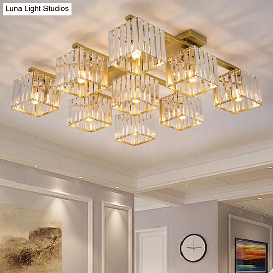 Modern Crystal Square Flush Ceiling Light For Artistic Living Room Decor 9 / Gold