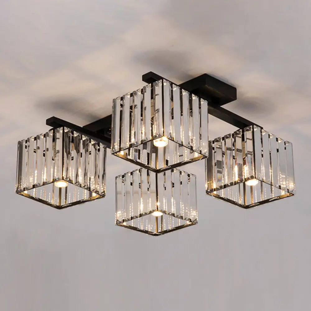 Modern Crystal Square Flush Ceiling Light For Artistic Living Room Decor 4 / Black