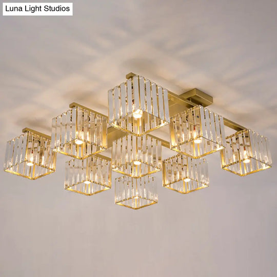 Modern Crystal Square Flush Ceiling Light For Artistic Living Room Decor