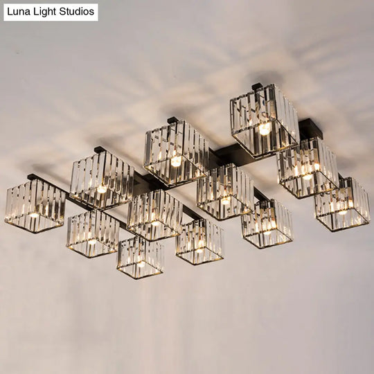 Modern Crystal Square Flush Ceiling Light For Artistic Living Room Decor