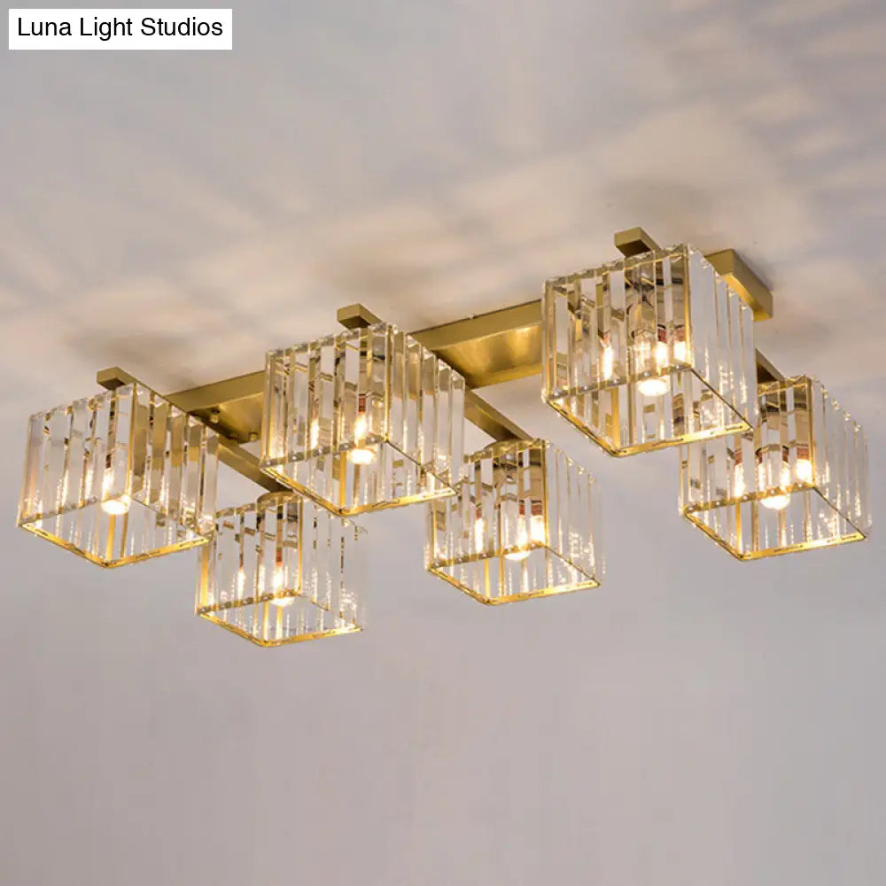 Modern Crystal Square Flush Ceiling Light For Artistic Living Room Decor 6 / Gold