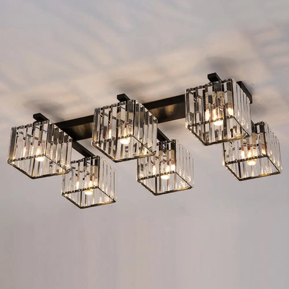 Modern Crystal Square Flush Ceiling Light For Artistic Living Room Decor 6 / Black