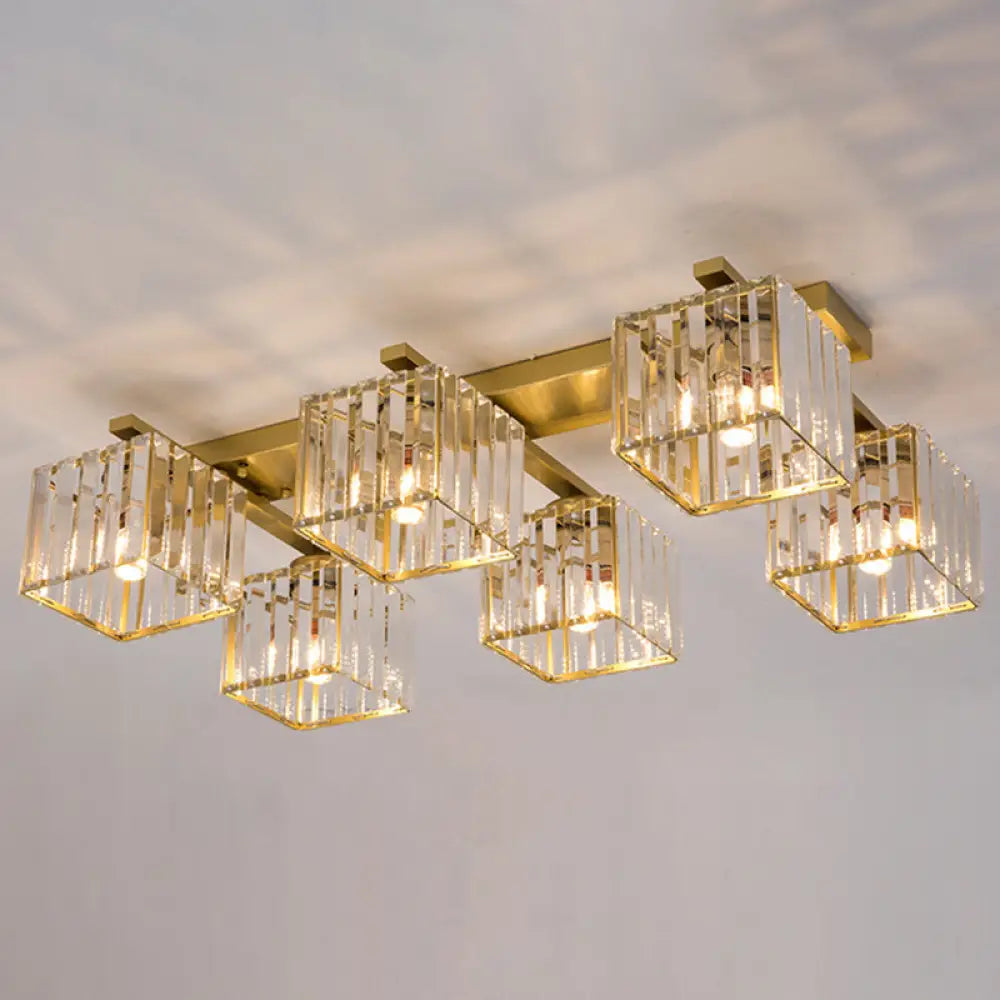 Modern Crystal Square Flush Ceiling Light For Artistic Living Room Decor 6 / Gold