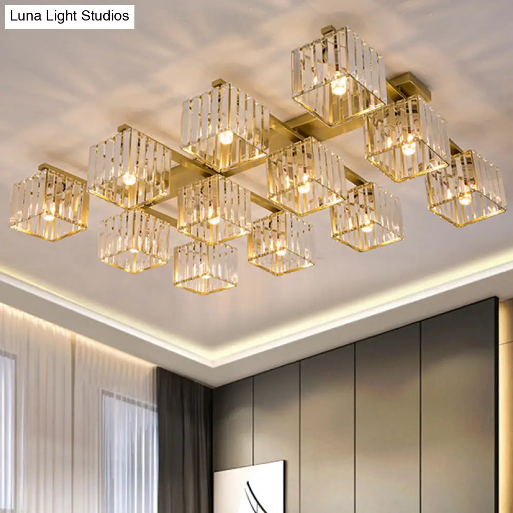 Modern Crystal Square Flush Ceiling Light For Artistic Living Room Decor