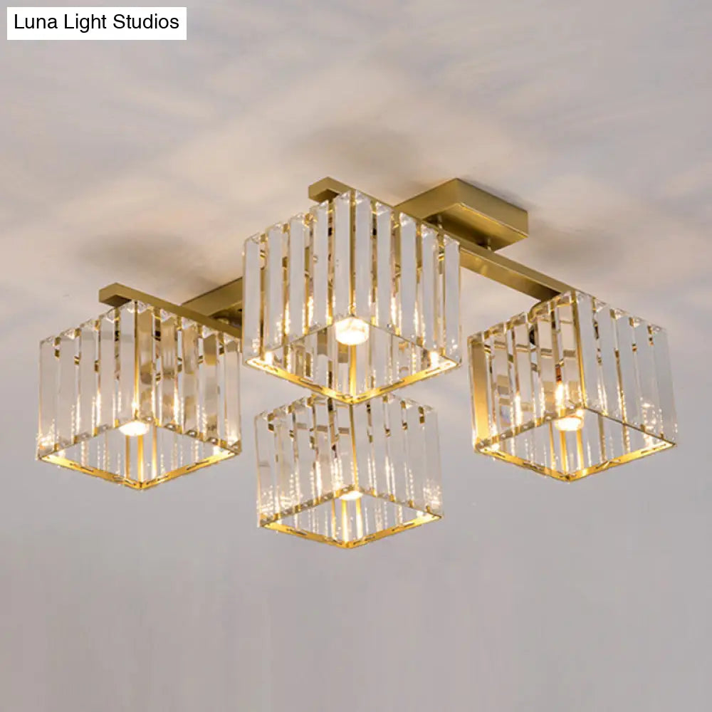 Modern Crystal Square Flush Ceiling Light For Artistic Living Room Decor