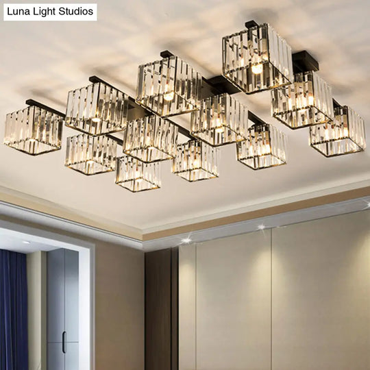 Modern Crystal Square Flush Ceiling Light For Artistic Living Room Decor 12 / Black